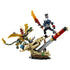 LEGO NINJAGO Battle at the Dragon's Blade in tan, gold, red and blue plastic features a dragon-head base with giant sword, flying dragon, warrior and ninja minifigures.