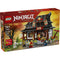 LEGO NINJAGO Legacy Four Weapons Blacksmith box front in deep red cardboard, featuring illustrated artwork of the detailed blacksmith building, ninja characters, age recommendation, piece count, anniversary badge, and limited edition branding.