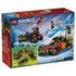 LEGO NINJAGO Dragons Rising 71864 box back in blue shows the red buggy and black-and-gold motorcycle separating and combining, with three figures on an icy scene.
