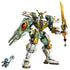 LEGO NINJAGO Lloyd’s Titan Mech in green, white, and gold plastic, large detailed robot figure with sword and shield, action toy posed with minifigure on a clean white background.