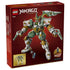 LEGO NINJAGO Titan Mech box back in red cardboard, rectangular packaging showing features, minifigures, and build details, product information displayed on a bold graphic background.