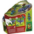 LEGO NINJAGO Dragons Rising package back shows the Nya vs Mutation Monster spinner toy with build steps, green and purple plastic spinner, minifigures, safety warnings, and play feature illustrations.