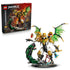 LEGO NINJAGO Ultra Dragon Battle set in gold, white, green and black plastic is displayed with its retail box, four-headed winged dragon, giant serpent and ninja figures.