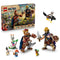 LEGO One Piece Dorry vs. Brogy set pairs the 75644 product box with brown and tan brick-built giants, six smaller figures, a bird rider, and Little Garden scenery.