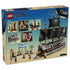 LEGO One Piece Garp's Marine Battleship package back shows the gray and brown brick ship with black sails, minifigure scenes, play features, and five random dossier cards.