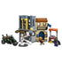 LEGO One Piece playset in gray, tan, brown and green plastic features the Recruitment Center, motorcycle, market stall and four minifigures on a white background.