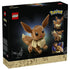LEGO Pokémon Eevee package back features black collector packaging with character artwork, feature callouts and build images, highlighting movable ears, tail articulation and display dimensions.