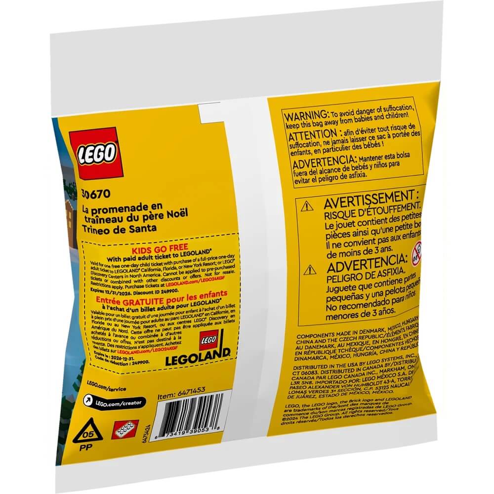 Rear packaging bag of LEGO® Santa's Sleigh Ride 73 Piece Building Set (30670)
