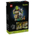 LEGO Shrek display set package back features green Shrek, gray Donkey and orange Puss in Boots on the swamp base, plus dimensions, film imagery and model photos.