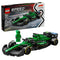 LEGO Speed Champions Aston Martin F1 race car building set features green plastic Formula 1 AMR24 model with black aerodynamic bodywork, driver minifigure and retail box on a clean white background.
