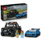 LEGO Speed Champions Jaguar Project 7 and Land Rover Defender set pairs blue and black brick-built cars with two minifigures and the retail box on a white background.