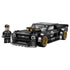 LEGO Speed Champions Ford Mustang Hoonicorn in black plastic features gold wheels, Hoonigan graphics, exposed intake and a driver minifigure on a white background.