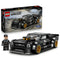 LEGO Speed Champions Ford Mustang Hoonicorn pairs a black brick-built race car with gold wheels, Hoonigan graphics, driver minifigure and retail box on a white background.