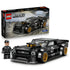 LEGO Speed Champions Ford Mustang Hoonicorn pairs a black brick-built race car with gold wheels, Hoonigan graphics, driver minifigure and retail box on a white background.