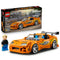 LEGO Speed Champions Toyota Supra MK4 set features an orange brick-built Fast & Furious sports car with silver wheels, rear wing and driver minifigure beside its retail box.