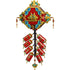 LEGO Fortune Firecracker wall decoration in red, gold, and teal plastic with layered geometric panels, ornate scrollwork, and hanging firecracker cylinders, designed as a festive Spring Festival display on a white background