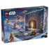 LEGO Star Wars Advent Calendar 2026 package back shows a blue snowy holiday scene with numbered doors, glowing lights, minifigures, mini starships and festive builds.