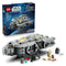 LEGO Star Wars Anzellan Starship toy features a gray plastic spacecraft with rounded contours, yellow accent panels and opening compartments, displayed with minifigures and retail box on a light backdrop.