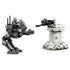 LEGO Star Wars AT-RT Attack building set includes a gray articulated walker, white defensive turret and character figures, displayed on a clean light background for product viewing.