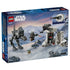 LEGO Star Wars AT-RT Attack set features gray plastic walker and white defense turret builds with character minifigures, action functions and snowy mountain battlefield artwork on packaging.