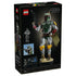 LEGO Star Wars Boba Fett 75455 box back in black, showing the green, gray, red and yellow brick-built figure with blaster, display base, minifigure and information plaque.