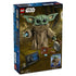 LEGO Star Wars Grogu package back shows a green brick-built character with tan textured robes, accessories and display plaque, highlighting features against a themed background.