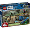 LEGO Star Wars Grogu’s Homestead box front showing Grogu with small nature builds, blue creature, and accessories, featuring LEGO branding, age 4+ label, set 75443, and 107 pieces on retail packaging.