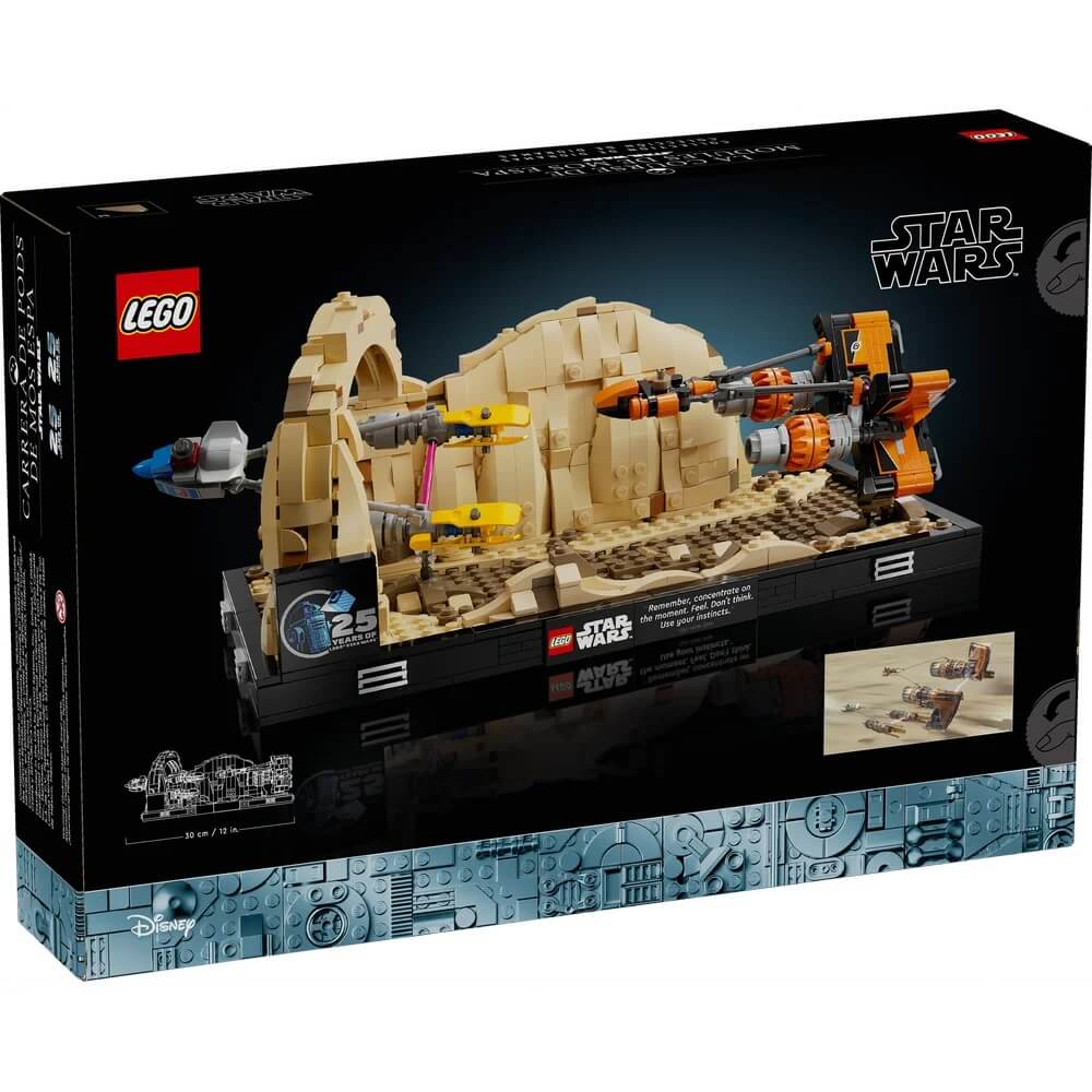 Rear box packaging of LEGO® Star Wars™ Mos Espa Podrace™ Diorama 718 Piece Building Set (75380)