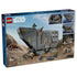 LEGO Star Wars Offworld Sandcrawler 75453 package back shows the gray tracked vehicle in a rocky desert scene with minifigures, Grogu, Mudhorn and inset images of play features.