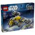 LEGO Star Wars Razor Crest vehicle building toy, gray and yellow plastic starship with rounded cockpit, twin engines and action-adventure theme, shown flying on the retail box front artwork.