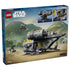 LEGO Star Wars Razor Crest playset, gray and yellow plastic spacecraft with opening compartments, twin engine structure and adventure scenes, featured on the rear retail packaging artwork.