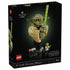 LEGO Star Wars Yoda retail box features black collector packaging with character artwork, product imagery of the olive green and tan Jedi bust, display plaque and minifigure on a dark background.