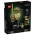 LEGO Star Wars Yoda package back highlights olive green and tan plastic construction, a sculpted Jedi bust with rotating features, green lightsaber, display plaque and minifigure on branded packaging.