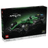LEGO Technic Aston Martin Aramco AMR25 F1 car set 42240 comes in a black box showing the green race car with sponsor graphics, racing tires and aerodynamic bodywork.