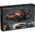 LEGO Technic Bugatti Chiron Pur Sport box back shows dark packaging with rear and side views of the model, internal mechanism highlights, performance callouts, and reference images of the real car.