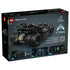 LEGO Technic Batmobile Tumbler 42239 package back shows the black vehicle, Control+ app graphics, product feature panels, QR code, and Dark Knight character imagery.