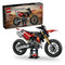 LEGO Technic Ducati Desmo450 MX Factory set pairs the red, black, and gold motorcycle model with its 457-piece retail box, displayed together on a white background.
