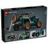 LEGO Technic Jeep Wrangler Rubicon box back shows black and gray packaging with teal vehicle model, textured tires, and functional details like suspension and steering, highlighting build features and real Jeep comparison images in a studio setting.