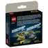 LEGO Technic Mighty Machines package back in dark blue cardboard shows eight yellow construction vehicles on game cards and explains that one game card is included.