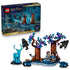 LEGO Harry Potter Forbidden Forest 76475 pairs the 244-piece set with dark blue packaging, showing brown trees, a blue stag Patronus, Dementors, Harry, and Sirius.
