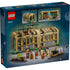 LEGO Harry Potter Herbology Class box back shows blue packaging with tan greenhouse model, play features, minifigures and build examples against a magical forest backdrop with detailed LEGO elements and realistic display presentation.