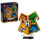 LEGO Harry Potter Hogwarts House Crest set 76462 in red, green, yellow and blue plastic bricks, featuring four animal emblems, a central H and retail box on white.