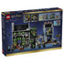 LEGO Harry Potter Knockturn Alley set 76471 in gray, black and green plastic bricks, shown on the package back with modular shops, minifigures and spare parts.