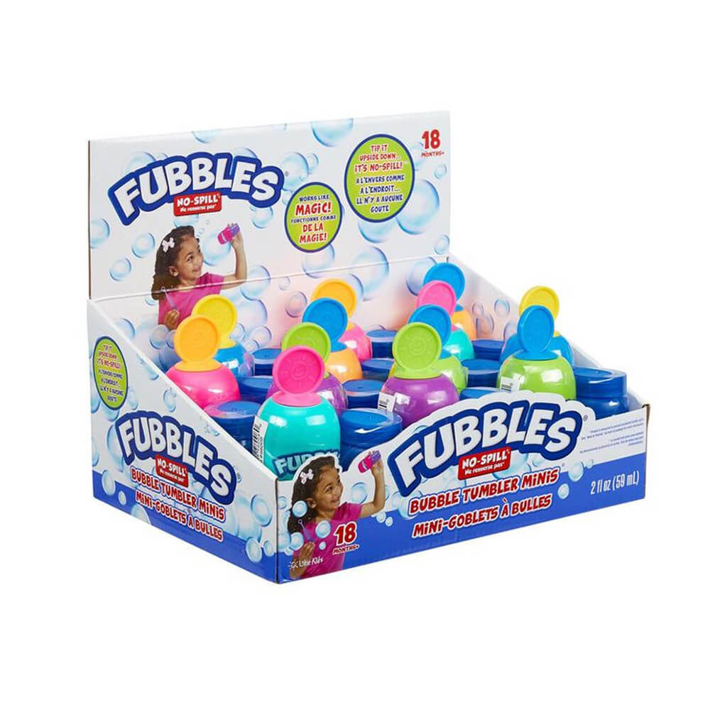 Image of Little Kids Fubbles No-Spill Mini Bubble 2 oz Tumblers on packaging