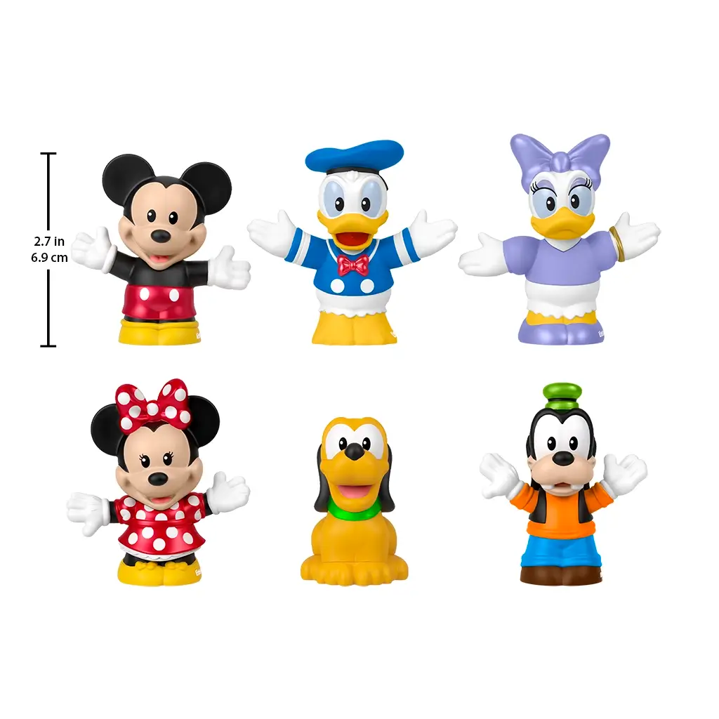 Complete Fisher-Price Little People Disney Mickey and Friends 6-piece figure set with height measurement of 2.7 inches.