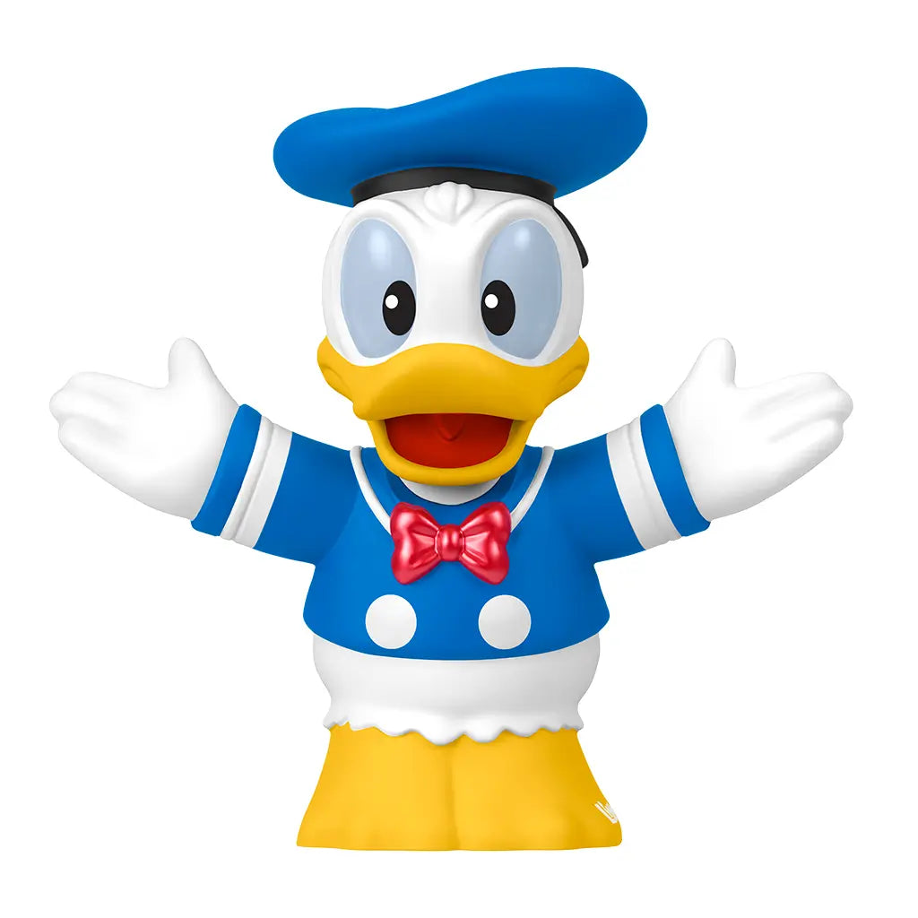 Fisher-Price Little People Donald Duck figure wearing his classic blue sailor outfit and red bow tie with arms open.