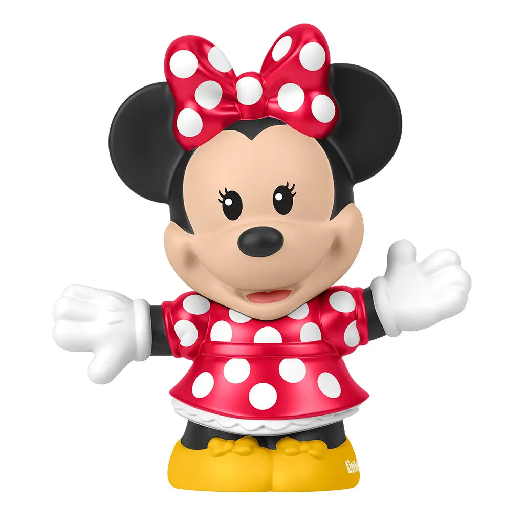 Fisher-Price Little People Minnie Mouse figure wearing her signature red polka-dot dress and matching bow.