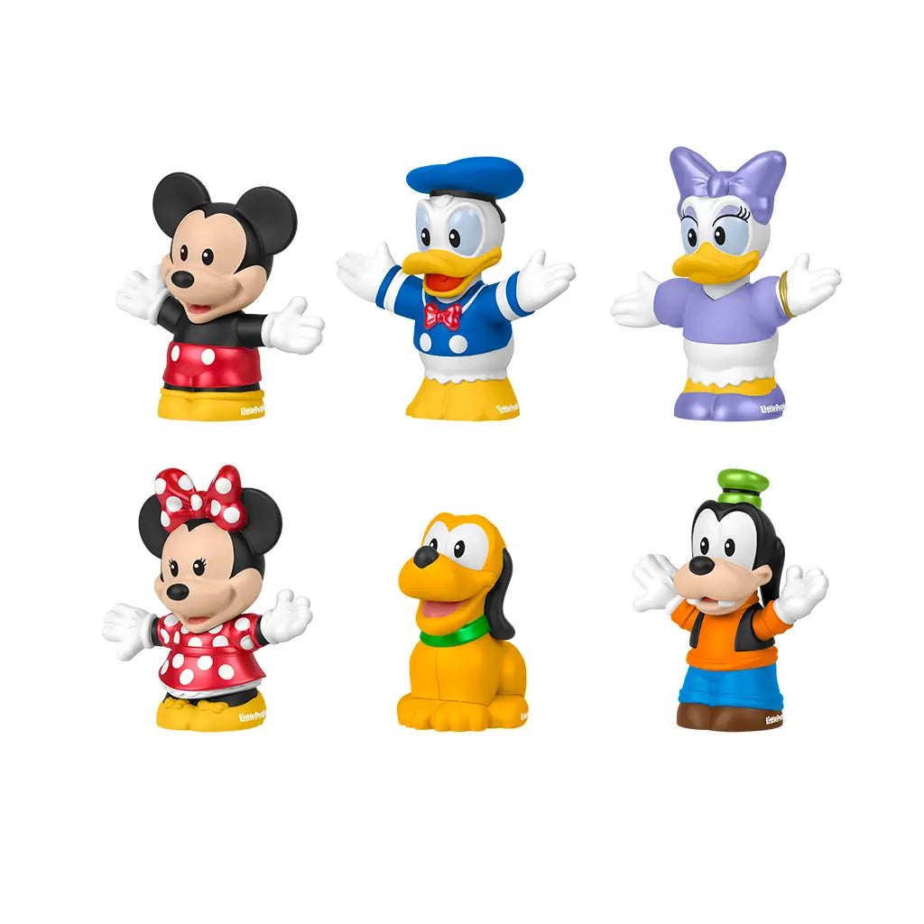Fisher-Price Little People Disney Mickey and Friends 6-piece figure set including Mickey, Minnie, Donald, Daisy, Goofy, and Pluto characters.