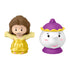 Disney Princess Belle toy front view by Fisher-Price Little People featuring yellow Belle figure and white teapot Mrs. Potts, rounded plastic shapes on clean white background display