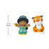 Disney Princess Jasmine and Rajah toy figures Little People with teal and orange plastic colors, smooth rounded shapes, character toys with measured height scale, product size reference on white background.